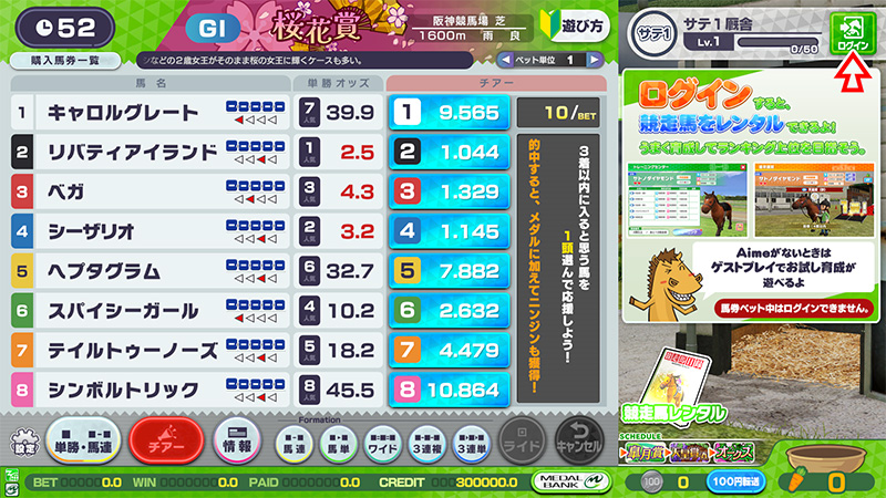 ベットゲーム画面2